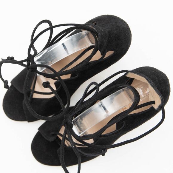 M. Gemi Designer The Marea Black Suede Strappy Stilletto Heels Size 37.5 US 7 - Picture 2 of 11